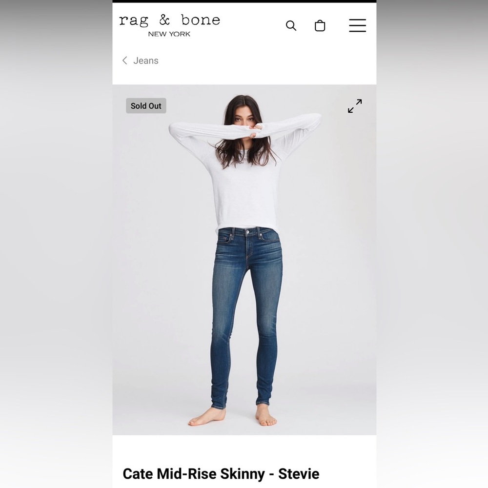 rag & bone Cate Mid-Rise Skinny Size 25 Wash: Stevie